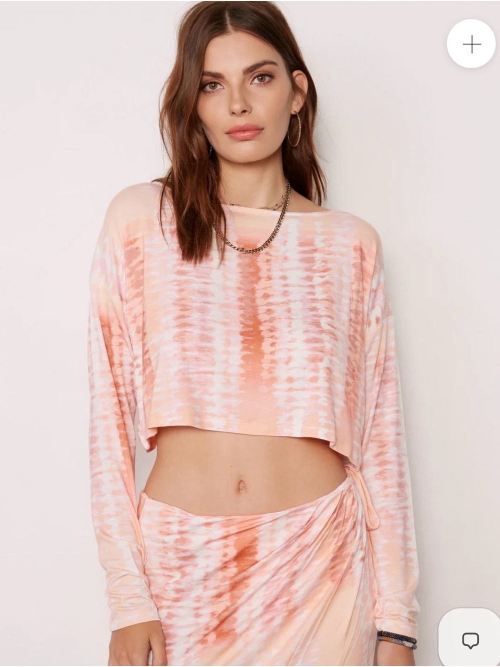 Tart Kayli Women's Peach Tie-Dye Long Sleeve Cropped Top XS